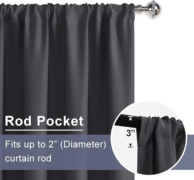 JIUZHEN Short Blackout Curtains for Small Window - Cafe Room Darkening Privacy Energy Saving Window Curtains Tiers for Bathroom,Kitchen, W 52 x L 36, Set of 2 Panels with Tiebacks,Dark Grey