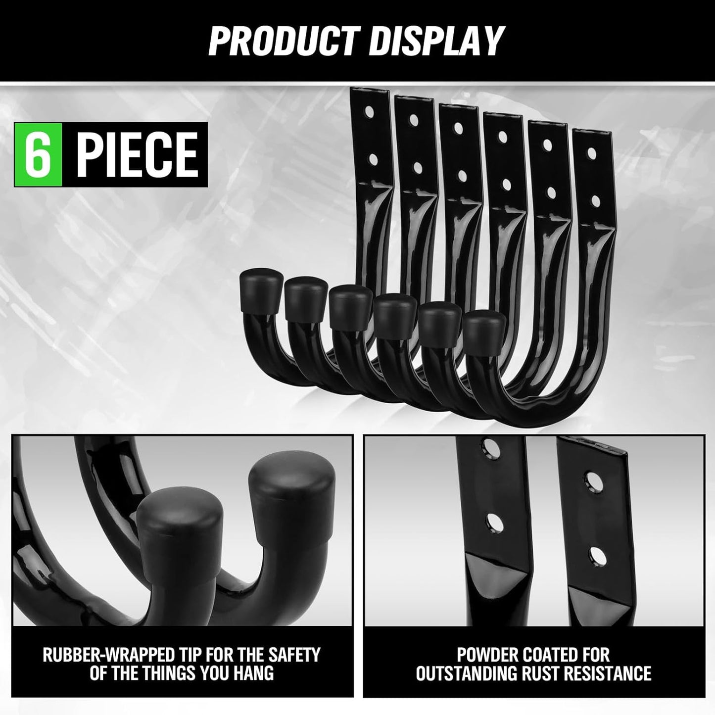 Heavy Duty Garage Storage Hooks, 6-piece Bike Hooks for Garage Wall, Utility Garage Hooks, Wall Mount J Hook for Hanging, Large Metal Storage Organizer Tool, Extension Cord Hanger