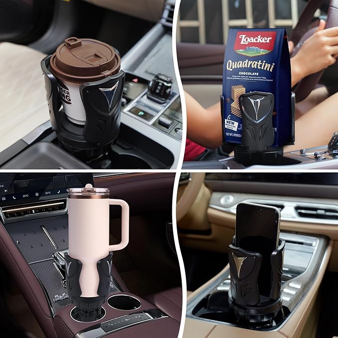 Car Cup Holder Expander, Cup Holder Adapter with Adjustable Telescopic Arm, Compatible with Yeti, Stanley 10 to 46 oz Large Water Bottles, Coffee Cups, Adjustable Base, Non-Slip Base, Black