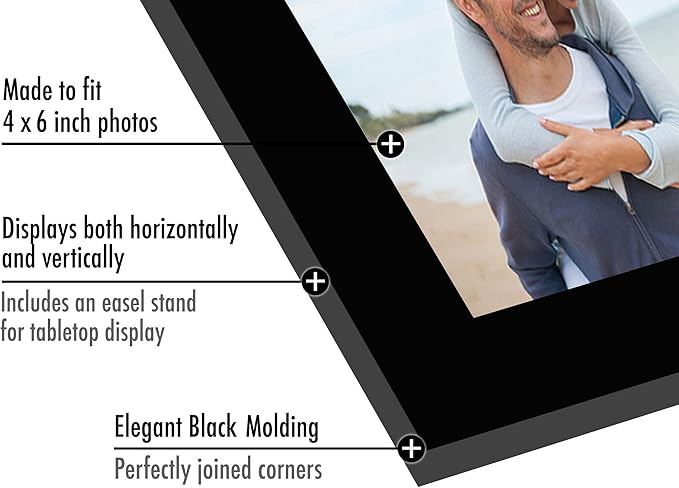 Americanflat 4x6 Picture Frame with Shatter-Resistant Glass - Set of 2 - Signature Collection - Gallery-Style Frames Made of Engineered Wood - Picture Frames for Tabletop and Wall Display - Black