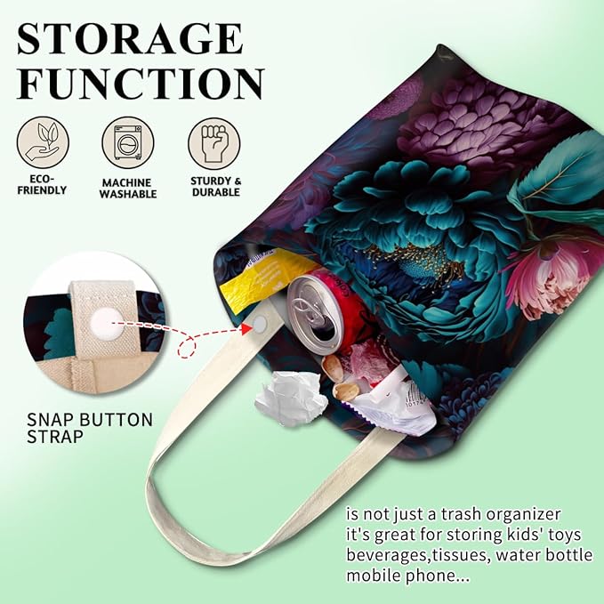Car Trash Can, Cute Car Trash Bag, Hanging Car Organizer and Storage Bag, Trash Bin for Car Accessories, Vehicle, Travelling, Camping Cute Beautiful Flowers