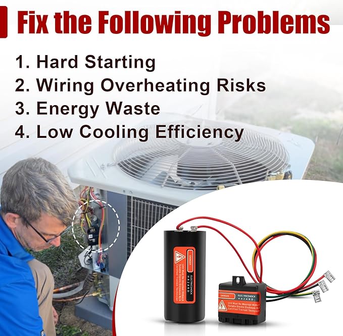 CSR-U2 Hard Start Kit for Air Conditioner 3-5 Ton, HVAC Compressor Saver Replacement with 5-2-1 Technology Pre-Wired AC Capacitor