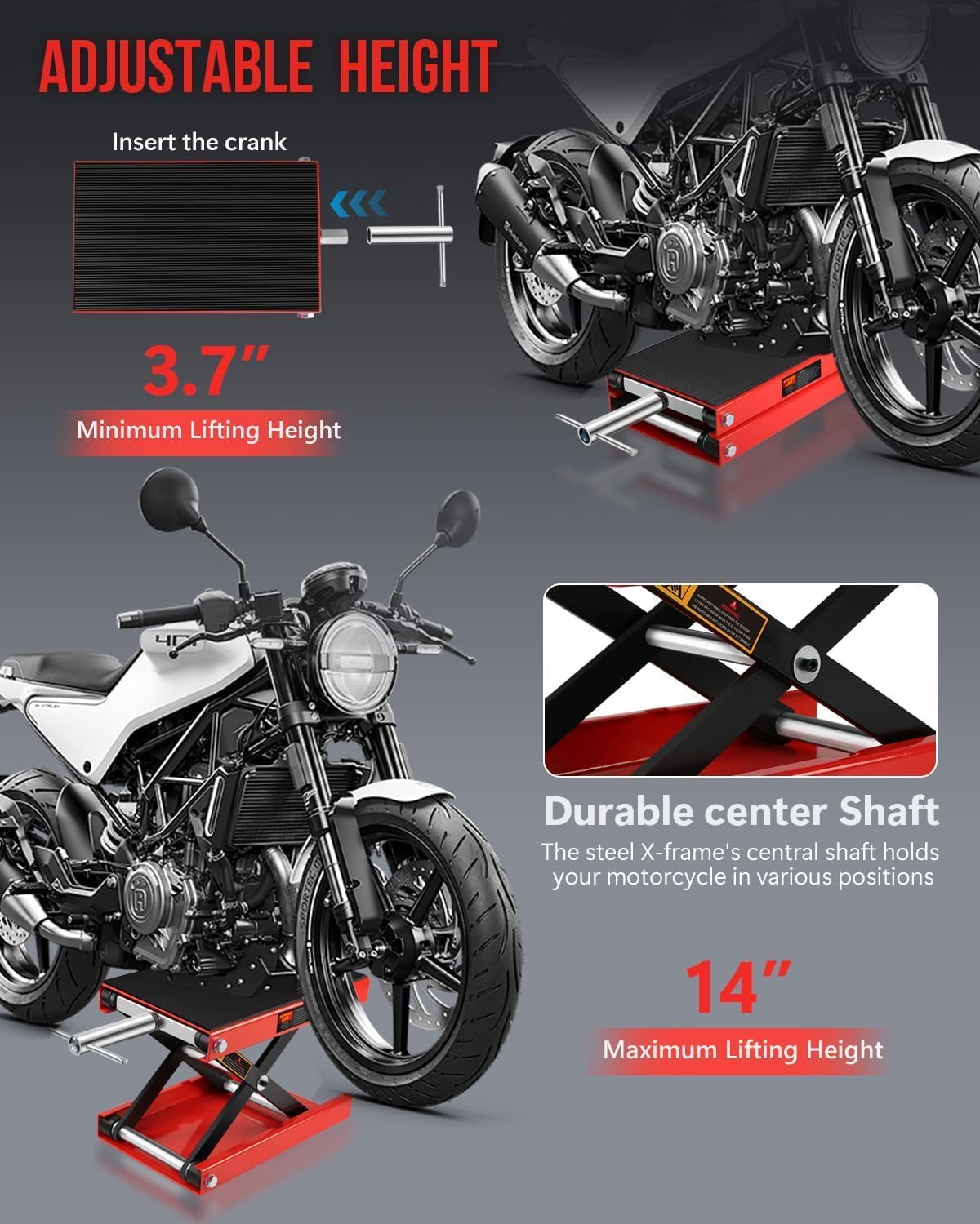 Heavy Duty 1100LBS Motorcycle Scissor Lift Jack with Dolly Wheels, Hand Crank & Non-Slip Platform - Adjustable Bike Lift Stand for Cruiser, Dirt Bike, ATV - Foldable,Garage Repair Equipment