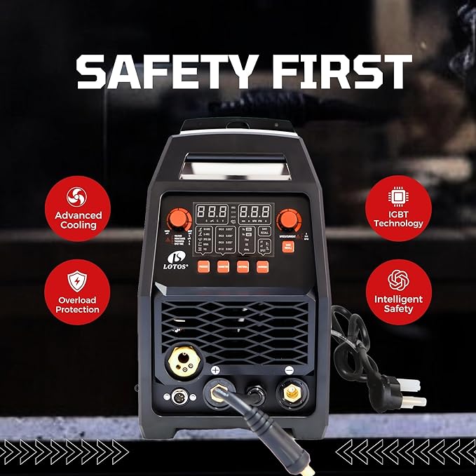 LOTOS MIG180 180A MIG Welder, 6 in 1 Gas MIG, Gasless Flux Core MIG, Stick, Lift TIG, Spot, Spool Aluminum Multi Process Welding Machine, Auto MIG Synergistic Setting & Voltage Fine Tuning, 120/240V