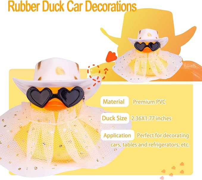Car Rubber Duck Ornament Cute Duck Car Dashboard Decoration Accessories with Mini Hat Sunglasses and Skirt for Car Dashboard Decoration Accessories(AA7), JJ075E7