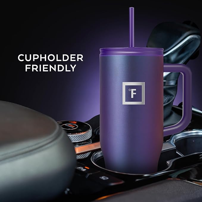 IRON °FLASK Co-Pilot Insulated Mug w/Straw & Flip Cap Lids - Cup Holder Bottle for Hot, Cold Drink - Leak-Proof - Water, Coffee Portable Travel Mug - Twilight Blue, 40 Oz
