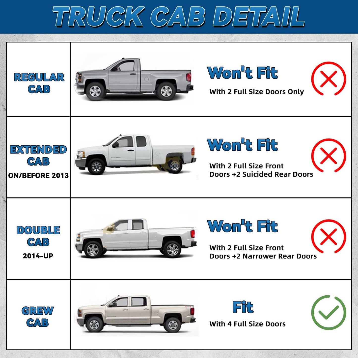 Set of 4 Front+Rear Smoke Sun/Rain Guard Outside Mount Tape-On Acrylic Window Visors Compatible with 14-18 Silverado Sierra 1500 15-18 2500/3500 HD Crew Cab with 4 Full Size Doors