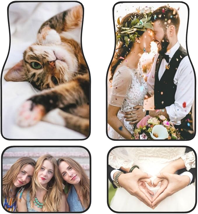 Personalized car mats 4 Pieces Custom Floor mats for Cars SUV Sedan Truck Van add Text and 3D Picture (New Black)