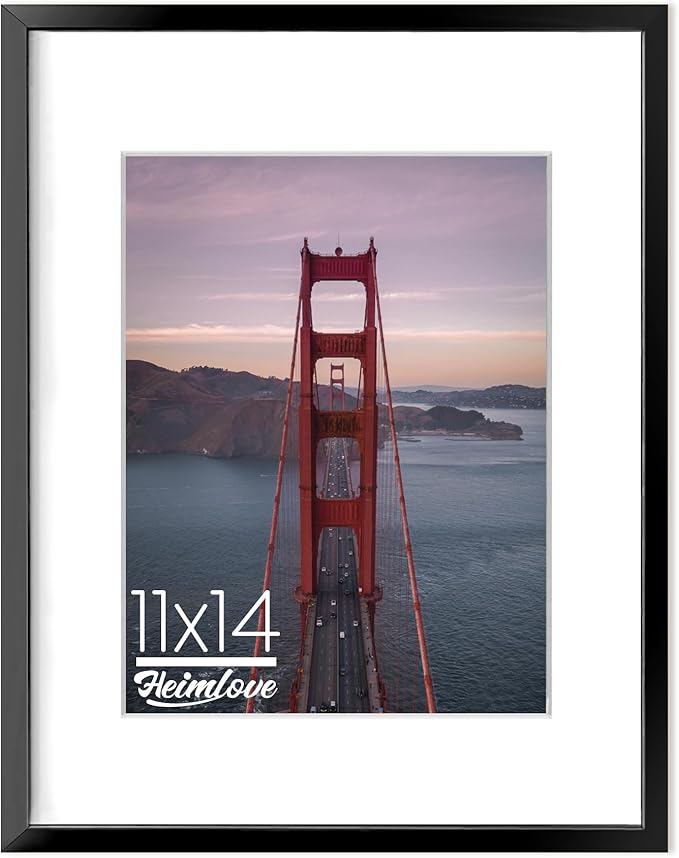 Heimlove 11x14 Aluminum Picture Frame,Metal photo Frame with Plexiglass 8x10 with Mat or 11 x 14 Without Mat Wall Mounting Horizontally or Vertically,Poster Frame - 1 Pack - Black