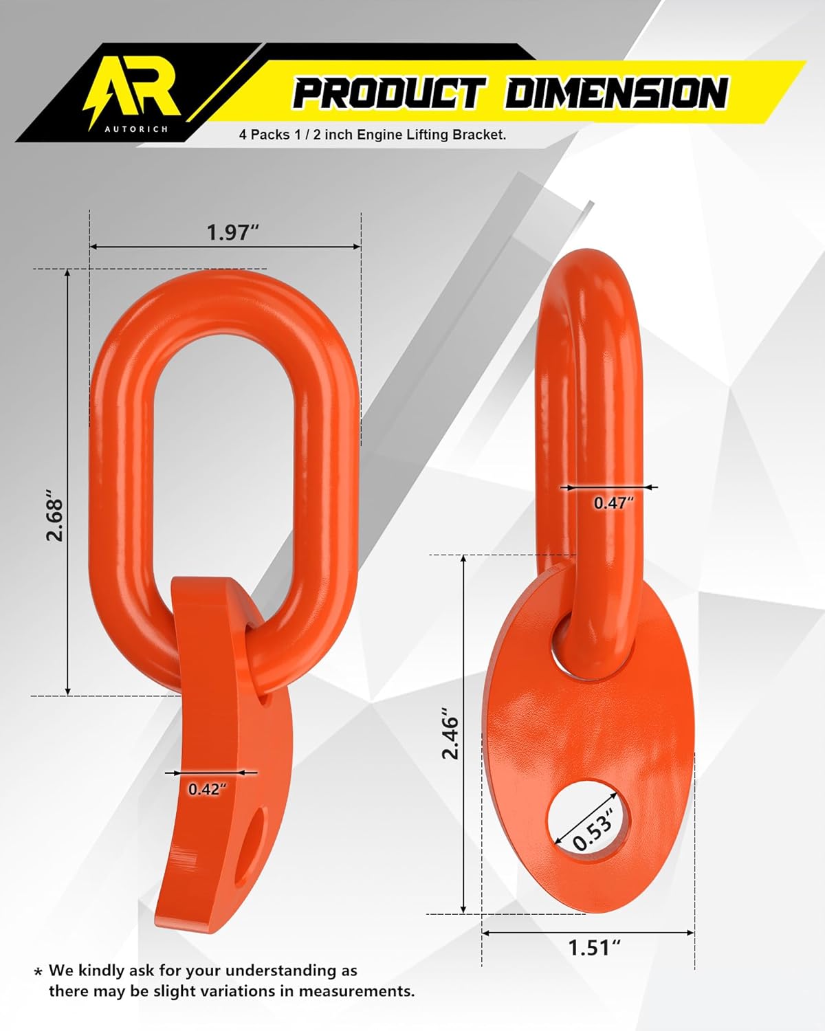 7100 Lifting Bracket Set for Engine - 4 Heavy-Duty Engine Lift Bracket 5500 Lb Capacity, Engine Support Bar for Lifting Slings and Load Levelers, Orange