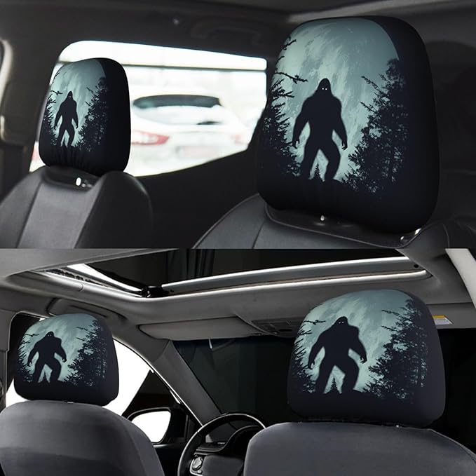 Dujiea 2 Pack Full Moon Car Headrest Covers, Universal Soft Car Seat Head Rest Protector, Vehicle Accessories Fabric Headrest Cover for Cars, Vans, Trucks