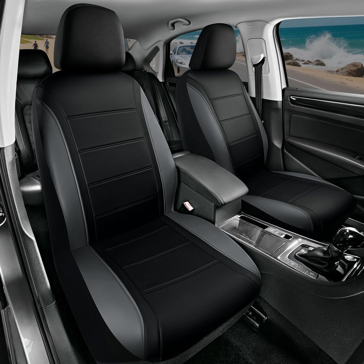 Road Comforts Leather Seat Covers, Breathable Car Seat Covers Front Seat for Men,Airbag Compatible, Automotive Seat Covers Set Universal Fit Most Cars,Vans,Truck,SUV