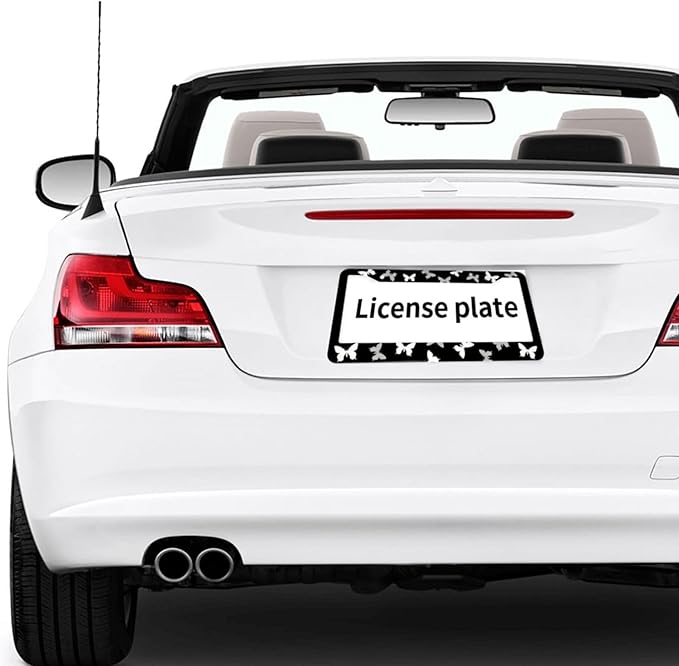 Black White Butterfly License Plate Frame - 1 Pack Aluminum Metal License Plates Butterflies License Plate Holder Novelty Auto Car Tag Universal Car Accessories with 2 Holes