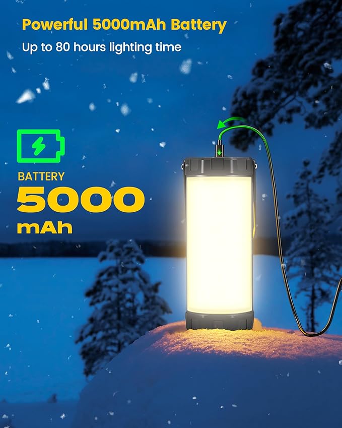 Glocusent 106 LED Camping Lantern Rechargeable, Up to 80Hrs, 5000mAh Lantern with 5 Brightness 3 Modes & SOS, IP68 Waterproof, Max 1200LM, Camping Light for Power Outages Hiking Emergency Hurricane