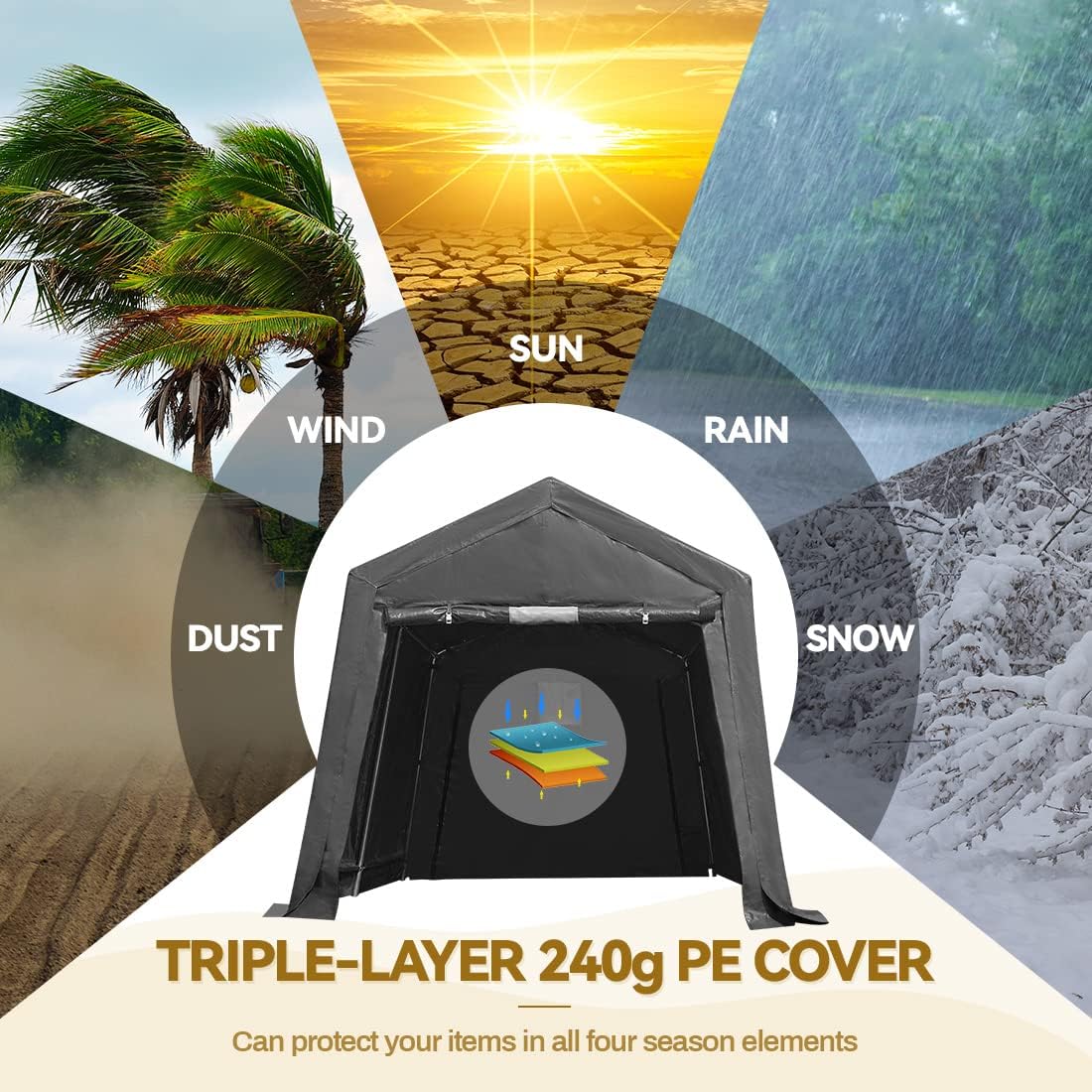 ADVANCE OUTDOOR 7x12 ft 2 Roll up Doors & Vents Outdoor Portable Storage Shelter Garage Tent Carport for Motorcycle ATV with Heavy Duty Metal Frame and Anti-UV Snow Resistant Waterproof Cover, Gray