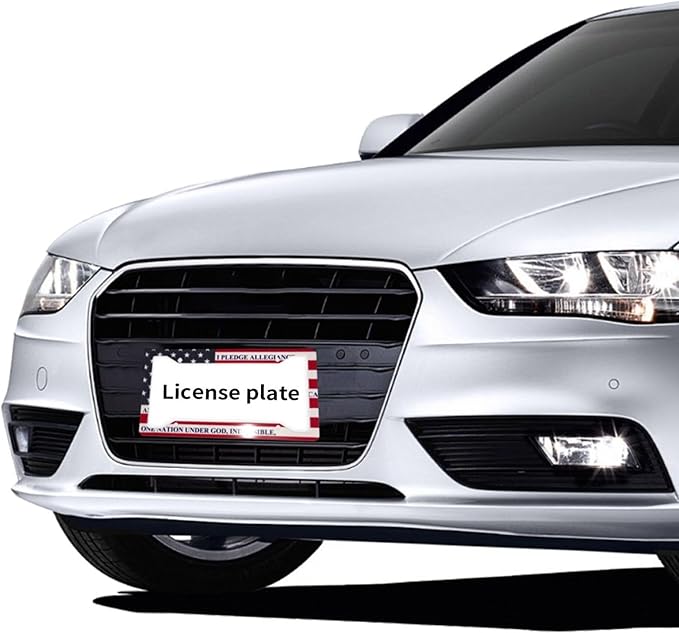 Patriotic American Flag License Plate Frame - 1 Pack Personalized Aluminum Car License Plate Cover Pledge of Allegiance 4 Hole Auto Car Tag for Women/Men Pledge License Plate Holder