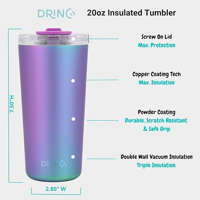 Drinco - 20 oz Stainless Steel Tumbler | Double Walled Vacuum Insulated Mug With Lid, 2 Straws, For Hot & Cold Drinks (20oz Arabian Night, 20oz)