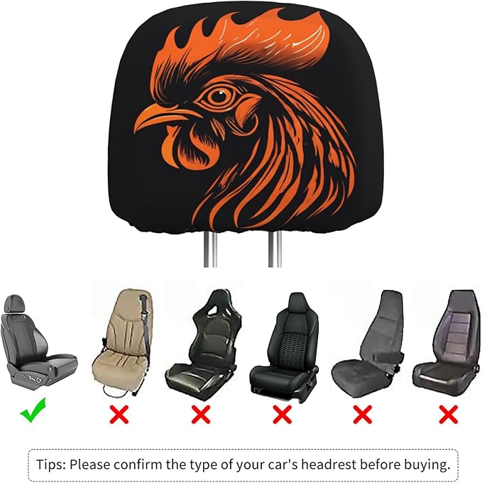 Dujiea 2 Pack Rooster Cock Head Car Headrest Covers, Universal Soft Car Seat Head Rest Cover Protector, Vehicle Accessories Fabric Headrest Cover for Cars Vans Trucks