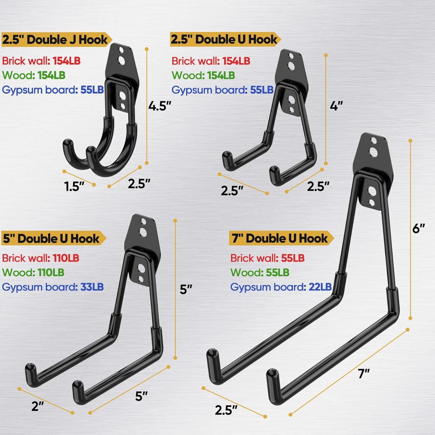 TICONN 12 Pack Heavy Duty Garage Hooks, Steel Utility Wall Storage Hooks, Wall Mount Hanger Organizer for Ladders, Bikes, Tools, Bulky Items (Set, Black)