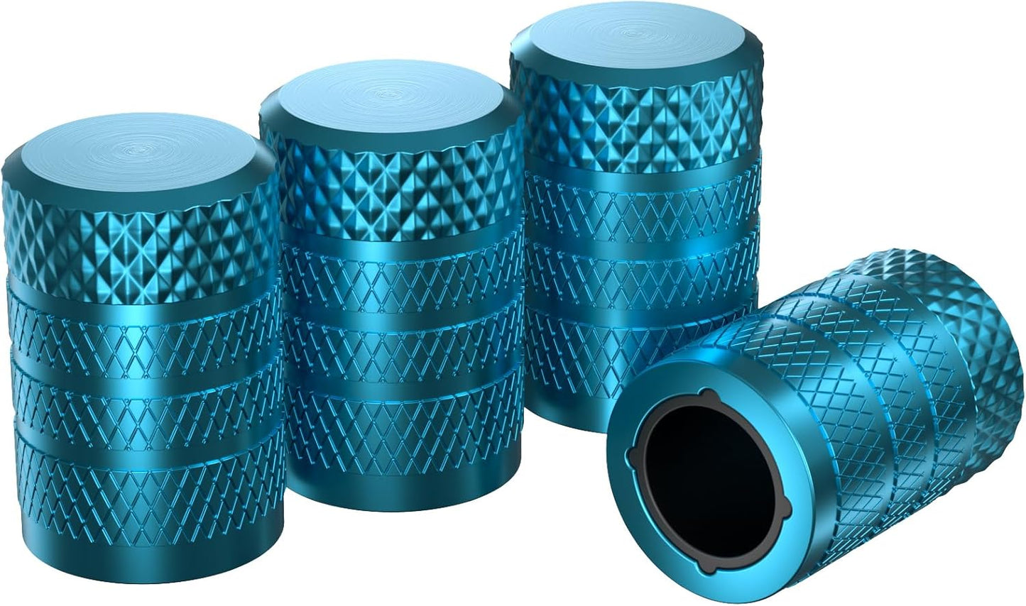CKAuto Tire Valve Stem Caps, Cyan, 4 pcs/Pack, Anodized Aluminum Tire Valve Cap Set, Corrosion Resistant, Universal Stem Covers for Cars Trucks Motorcycles SUVs and Bikes