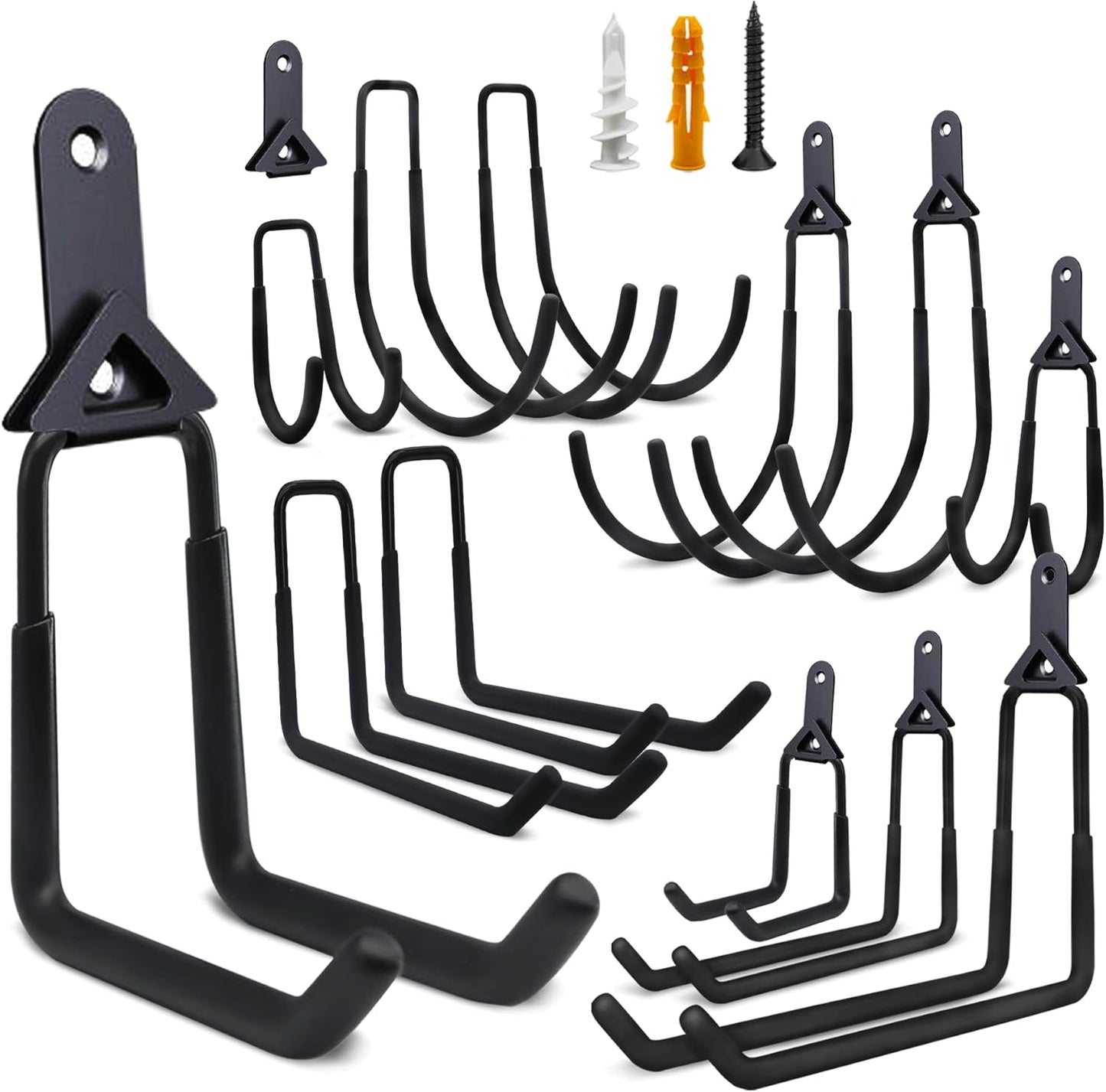 12 Pack Garage Hooks,Detachable Garage Storage Hooks Steel Heavy Duty Utility Garage Wall Mount Hooks with Anti-Slip Coating for Hanging Bike,Ladder and Garden Tools.