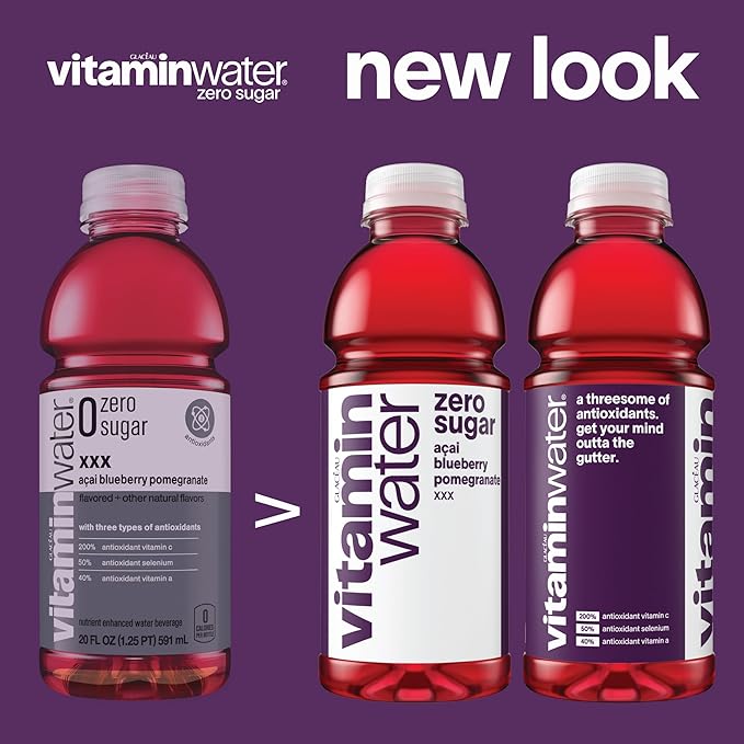 vitaminwater XXX Acai-Blueberry-Pomegranate Zero Sugar, Flavored Water Beverage, 20 fl oz Bottles, 12 Pack