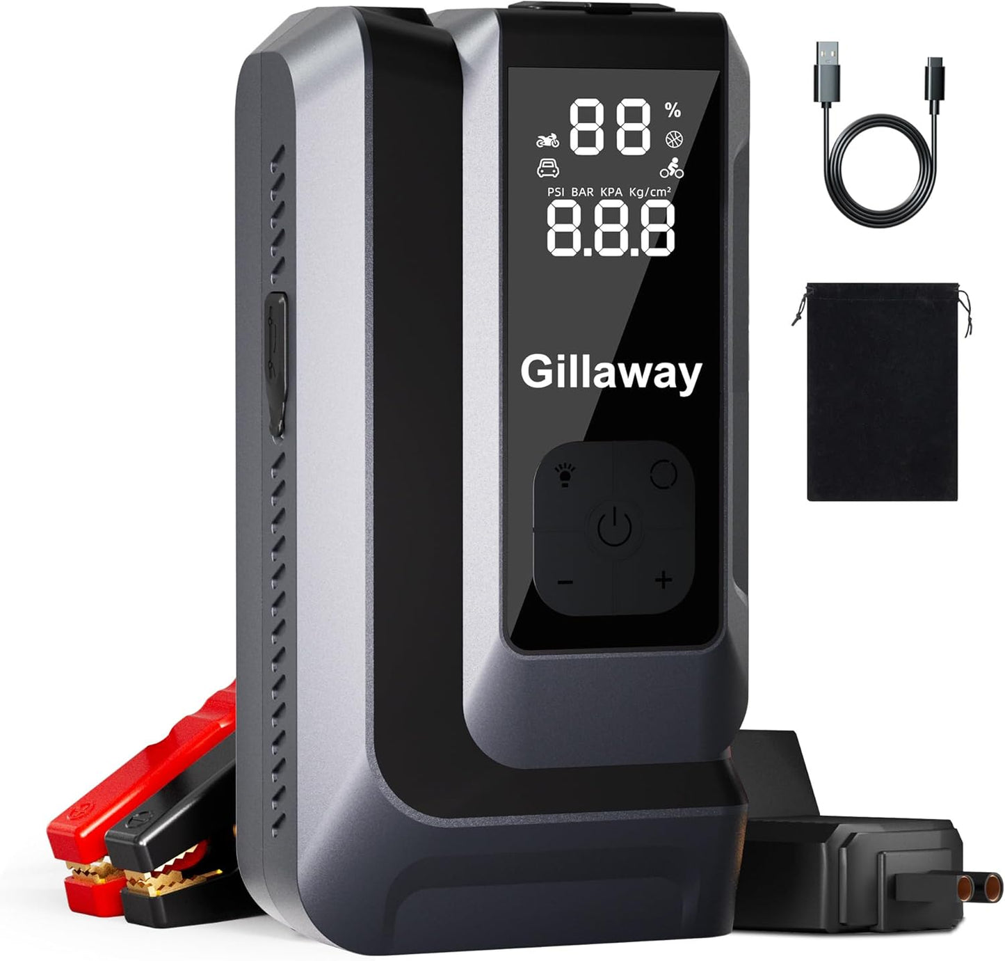 7-in-1 Jump Starter 6000A Car Jumper Starter Portable with 150PSI Portable Air Compressor, 12V Car Battery Charger, Tire Inflator, Flashlight, Power Bank