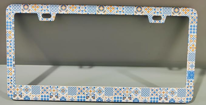 2pcs Vintage European Mediterranean Style Blue and White License Plate Frame for Women, Spanish Style car Decorative tag Frames Girly,Italian Mediterranean License Plate Cover Holder for Vehicle
