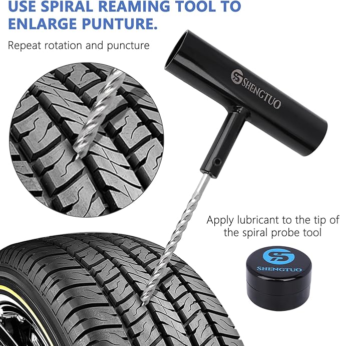 Universal Portable Tire Repair Kit 62PCS - Easy to Use and Well Packaged, Ideal for Emergency Situations Perfect for Car, Autos, ATV, UTV, Truck, Motorcycle, RV, etc.