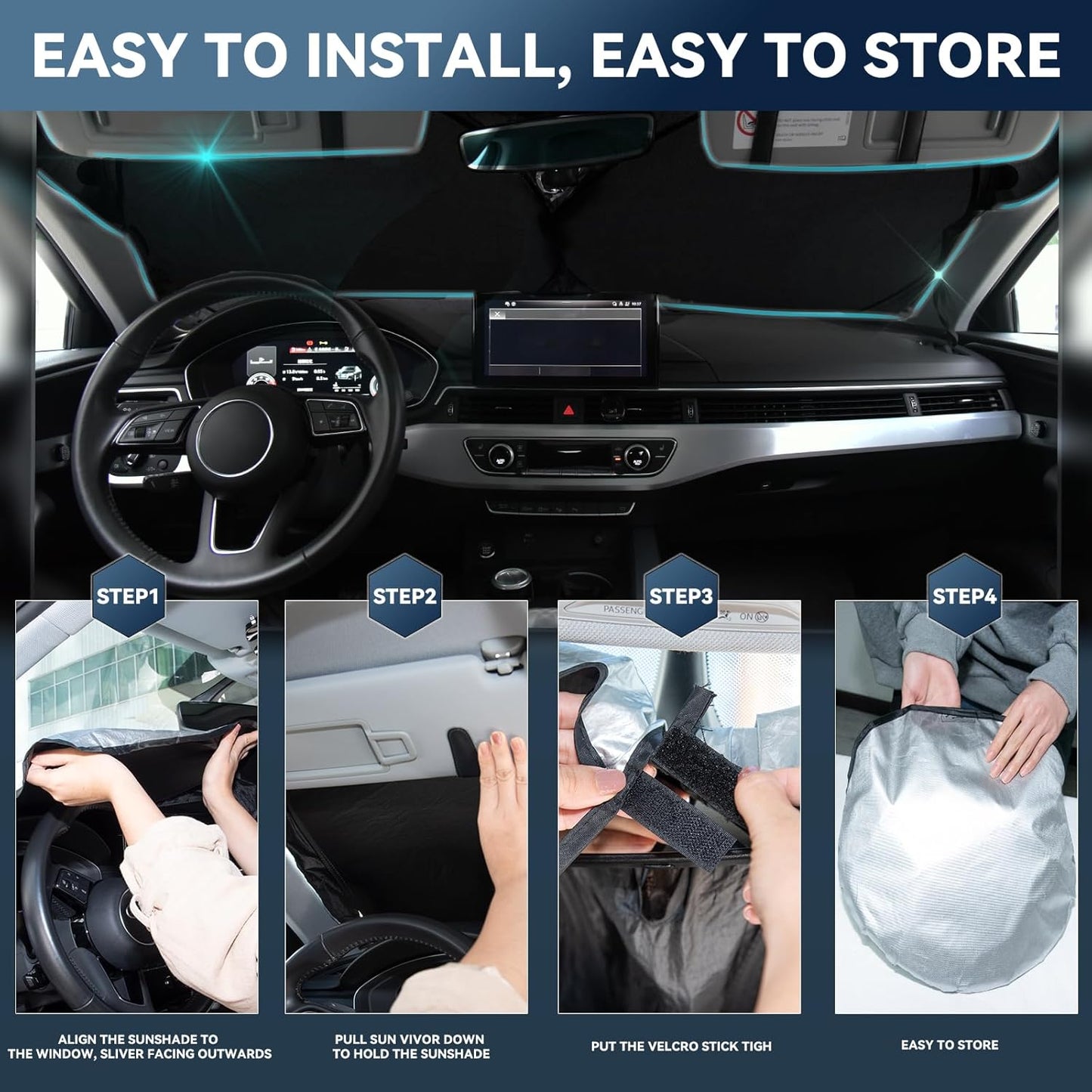 Windshield Sun Shade for Toyota Camry 2025 2026 LE XLE Hybrid SE XSE - 4 Layers Car Sunshades for Front Windows Shade Cover Custom Fit Camry Sun Visor 240T Retractable Blocks Shade UV Rays Accessories