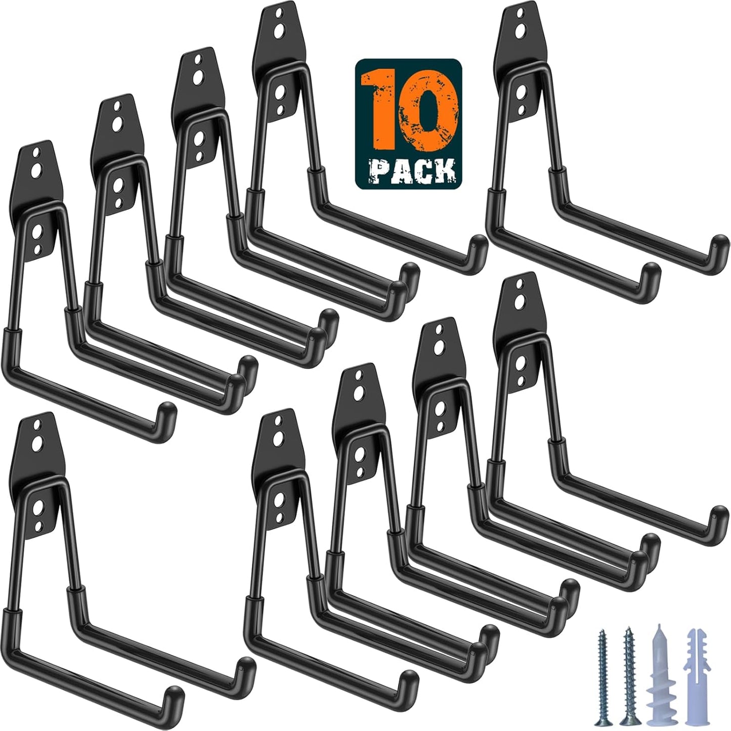 Heavy Duty Garage Hooks 10 Pack, 5.1 inch Medium U Shaped Hanger, Wall Mounted Storage System, Power and Garden Tool Organizer, for Hanging Ladders, Hose, Bulk Items and More