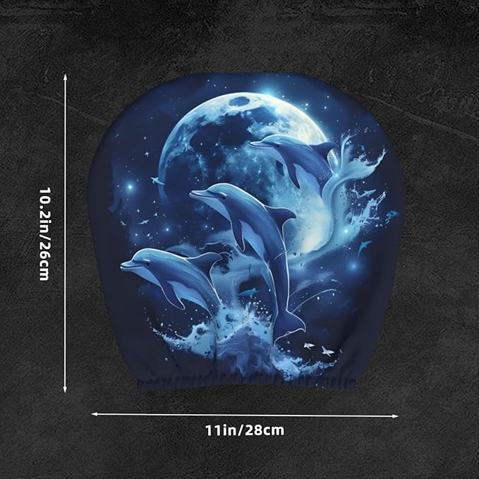 Dujiea 2 Pack Dolphin Moon Car Headrest Covers, Universal Soft Car Seat Head Rest Protector, Vehicle Accessories Fabric Headrest Cover for Cars Vans Trucks