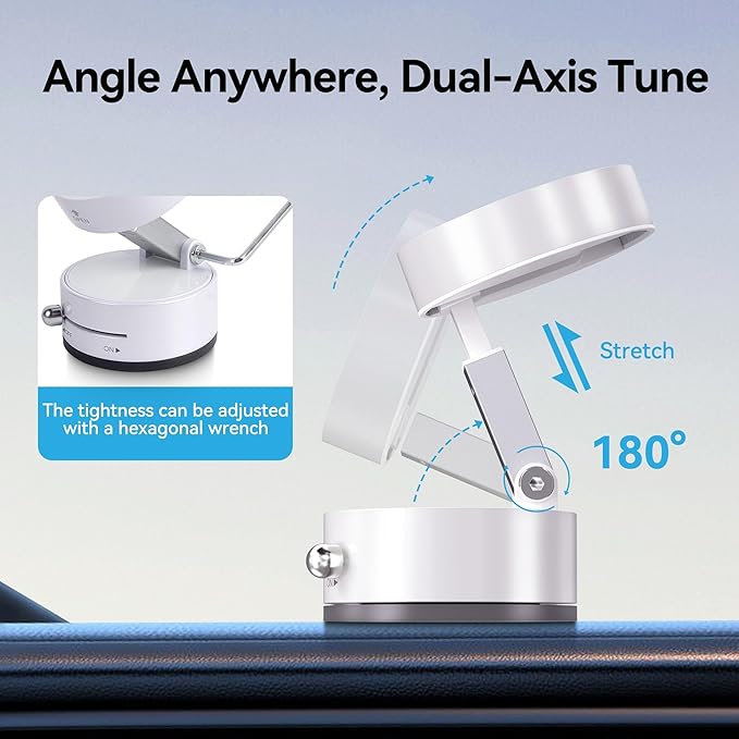 Magnetic Car Phone Mount - Ultra Strong Vacuum Suction Phone Holder for Dashboard/Windshield, Foldable 360° Adjustable Car Phone Mount Compatible with iPhone 16/15/14 & All Smartphones-817001C