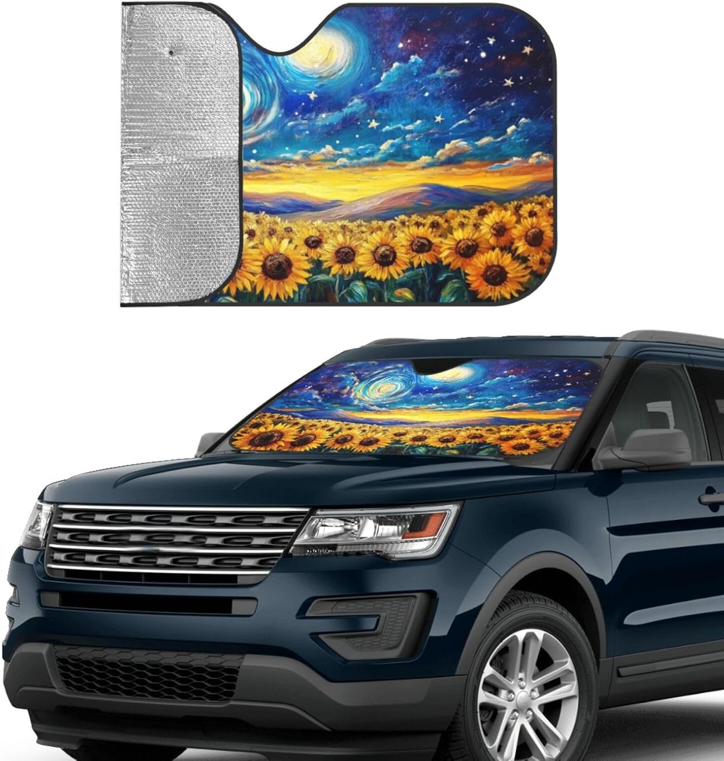 Vintage Sunflower Car Sun Shade Windshield Sunshade Foldable Front Window Shield Cover for Truck SUV