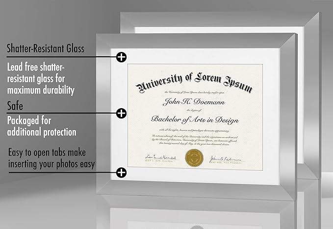 Americanflat 11x14 Diploma Frame with Shatter-Resistant Glass - Set of 2 - Use as 8.5x11 Frame with Mat or Display 11x14 Documents Without Mat - Legacy Collection - Certificate Frames - Silver