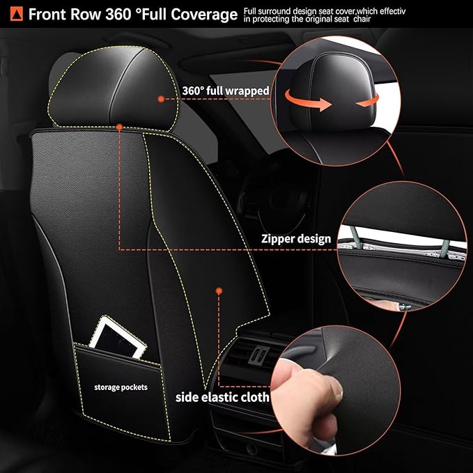 Car Seat Covers Fit for Nissan Frontier 2009-2023 2024 2025: Leather Seat Covers Full Set Ice Silk Breathable Waterproof Seat Cushion Protector