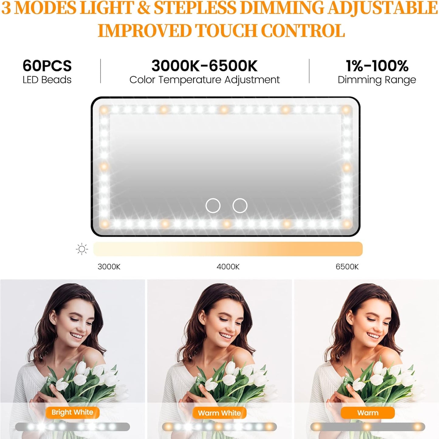 Car Sun Visor Vanity Mirror with Lights, 2 Pcs Rechargeable Car Makeup Mirror Accessories, Birthday Gifts for Women Girl, 3 Light Modes, Dimmable Touch Led Screen, Universal for Car Truck