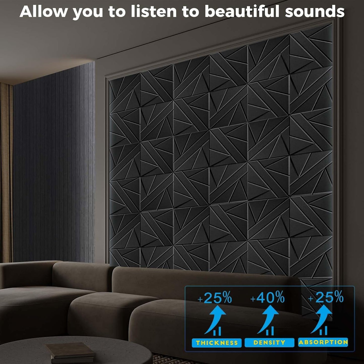 8 Pack Self-Adhesive Soundproof Wall Panels, 12 x 12 x 0.47 in Sound Proof Foam Panels for Walls, 1.2lb/ft³ High Density, Thicker 0.47in, Acoustic Panels, Noise Dampening Panels Studio Black