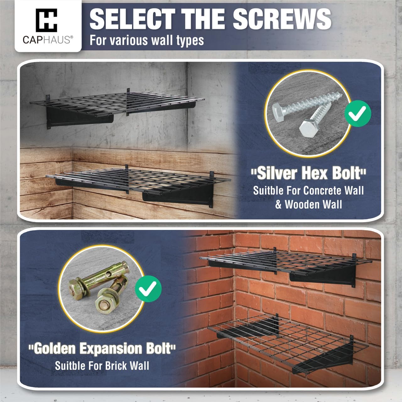 CAPHAUS 2-Pack Garage Shelving Wall Mounted 36x18 Inch, Heavy Duty Metal Wall Shelves with 4 Bike Hooks, 500lbs Capacity Storage Rack for Garage Organization System, White