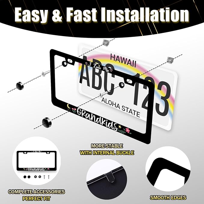 I Love My Grandkids License Plate Frame Personalized License Plate Stainless Steel Funny Text Accessory Cars Decor for Men Women 12.2 X 6.2 Inch with 2 Holes and Screws Fits Standard Us Ca Vehicles
