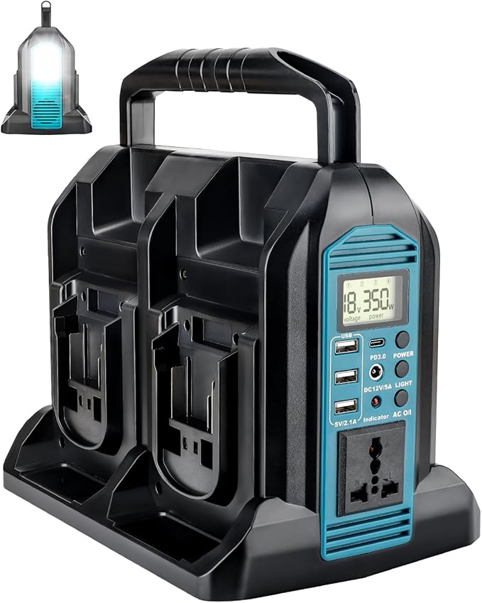 350W Power Inverter for Makita 18V Battery, 4-Ports DC 18V to AC 110-120V Pure Sine Wave Battery Inverter with 3 USB-A Port, 1 USB-C Port,300lm LED Light for Camping Travel Emergency(Tool Only)