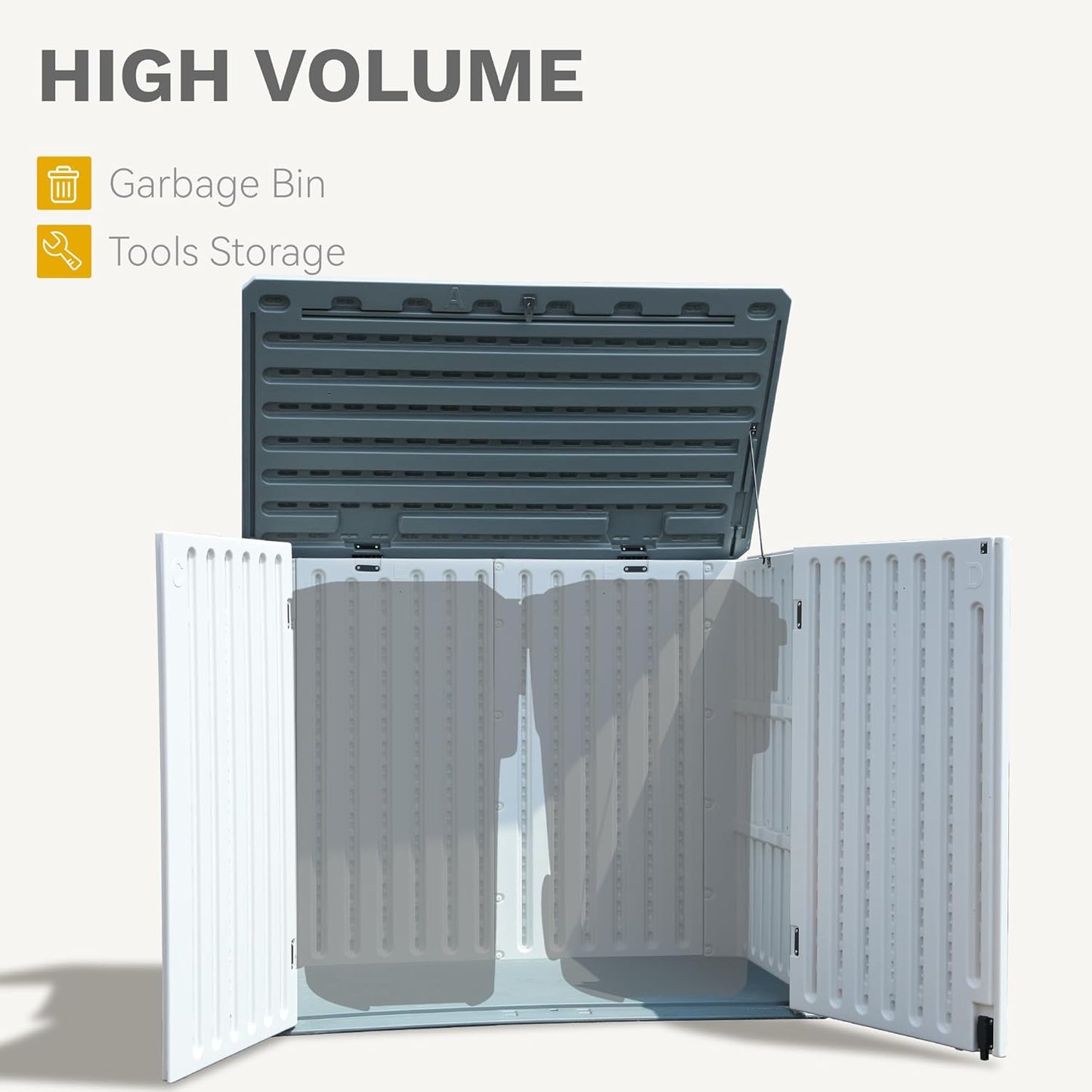 DWVO Outdoor Weather-Resistant Horizontal Storage Shed, 35 Cu Ft Capacity, Lockable and Waterproof, Suitable for Storing Garden Tools, Light Gray