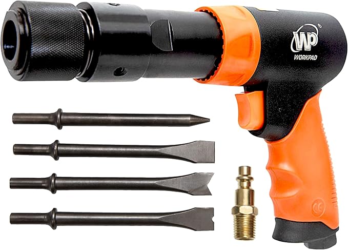 WORKPAD 190mm Long Barrel Air Hammer with Quick Change Chisel Retainer and 4-Piece Chisels Set, Pneumatic Tools