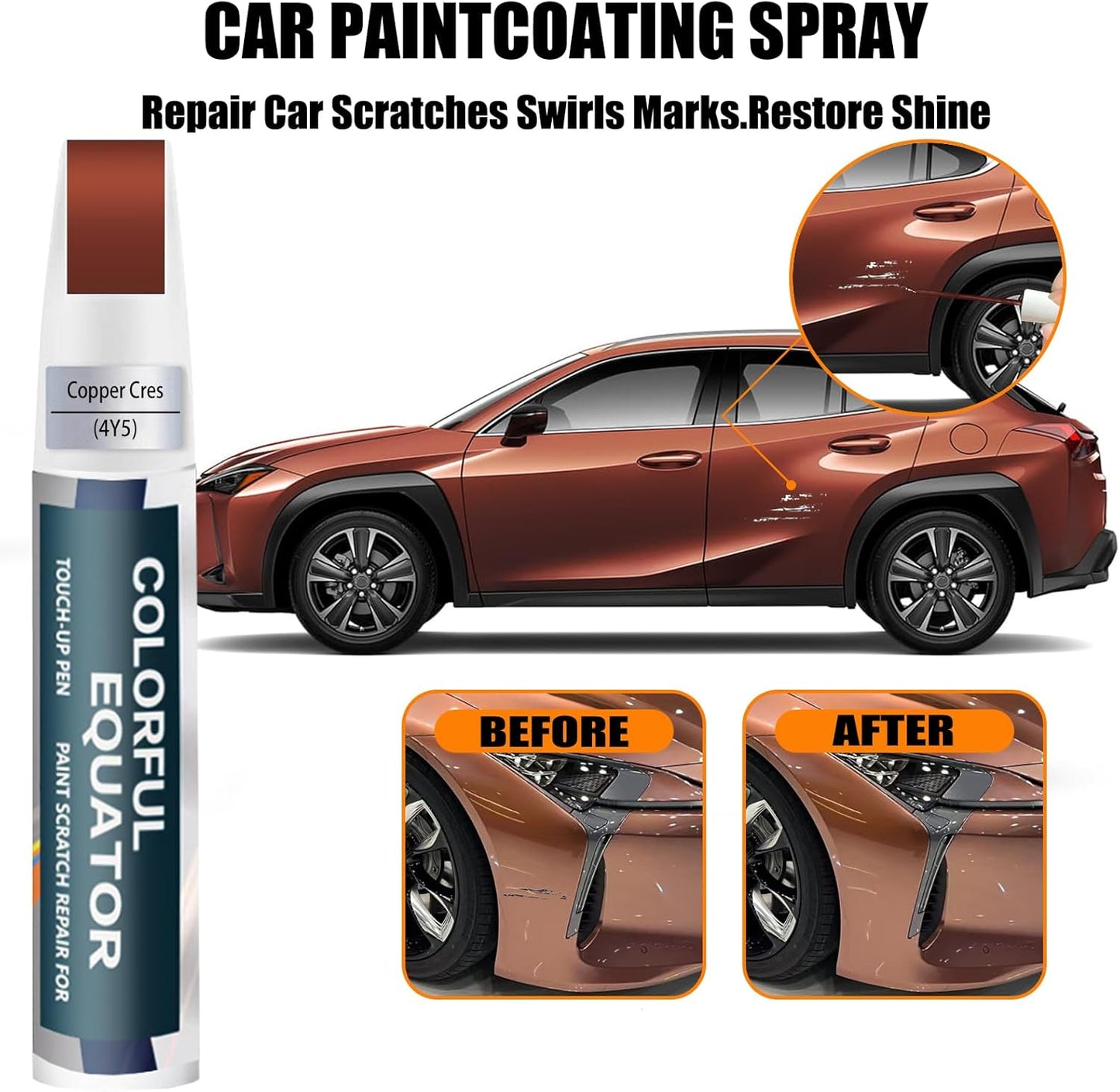 Copper Cres(4Y5) Touch Up Paint for Lexus, Car Paint Pen Scratch Repair Two-In-One Touch Up Paint, Premium Car Scratch Remover for Deep Scratches