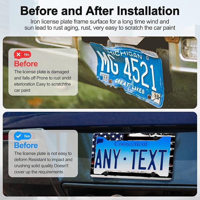 American Flag License Plate Frames Holder,Aluminum Novelty Decorative License Plate Protector with Screws for Men/Women,Car Decoration Accessories,2pcs-Blue Black American Flag