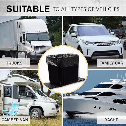 Car Trash Can ??Leakproof 1.4 Gallon Compact Garbage Bin with Stability Flap & Anti-Slip Base | Portable Trash Holder for Cars, Trucks, SUVs, Minivans ??Includes Trash Bags (Black, Large)