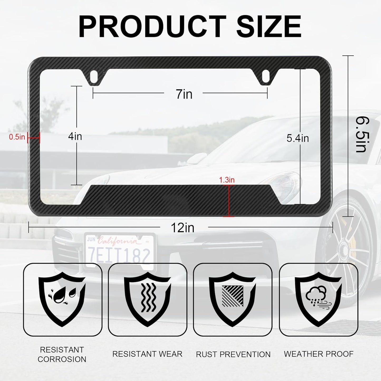 LivTee Carbon Fiber License Plate Frames, 2 Holes Stainless Steel License Plate Covers, 2PCS Car License Plate Holder, Slim Design with Gasket Cover for US Cars, Automotive Exterior Accessories