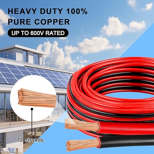 12 Gauge Wire 50 Feet, 12/2 AWG Pure Copper Wire, 12AWG 2 Conductors Red Black Oxygen Free Stranded Low Voltage Wire for Solar Panel, Automotive, Audio Auto, LED Lighting(12 AWG 50FT)