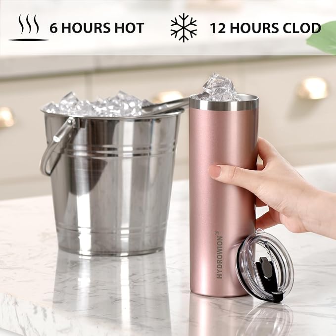 HYDROWION Triple-Insulated Tumblers - Stainless Steel with Lid and Straw, 12 oz Water Bottle, Stainless Steel Cups, Coffee Travel Mug for Home & Office Stainless Steel