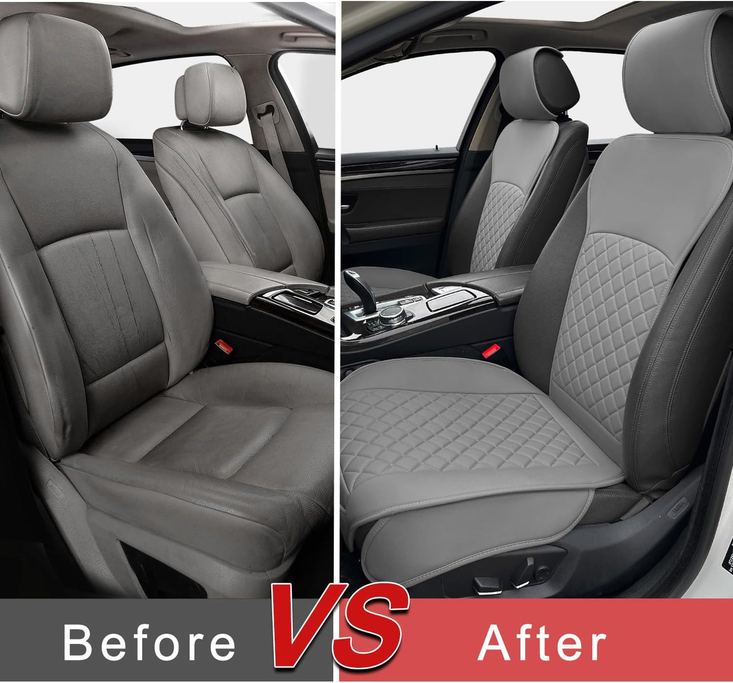 2 Pack Leather Front Seat Covers, Universal Sideless Car Seat Protectors, Waterproof Automotive Seat Cover for Most Cars Trucks SUV(Gray)